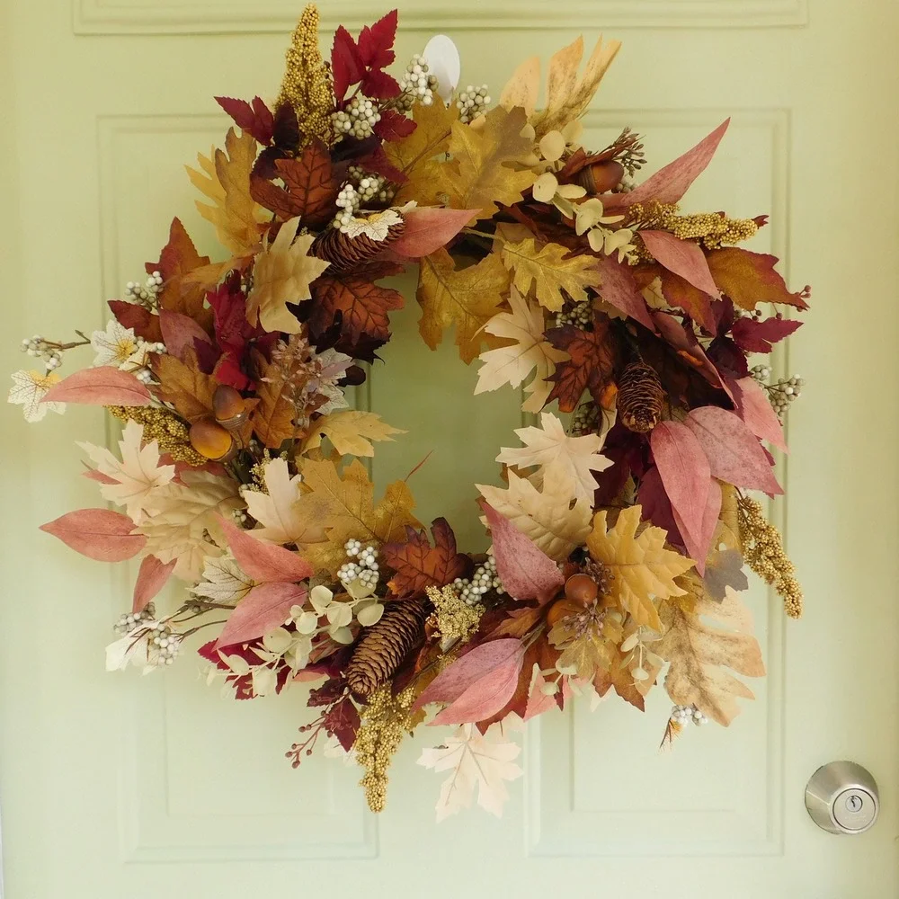 Fall Wreath for Front Door, Burgund, Mauve, Cream and Beige Neutral  Wreath